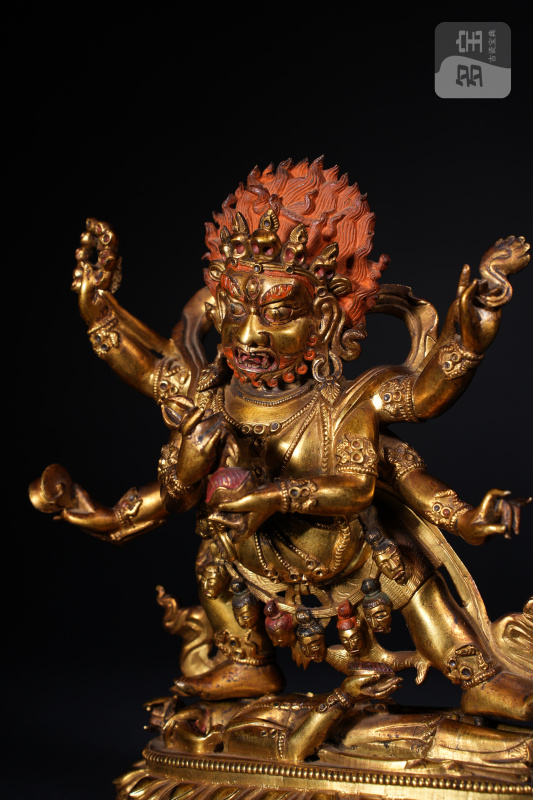 清乾隆 铜鎏金六臂大黑天 - 图5